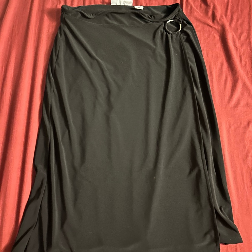 Sag Harbor Stretch Slinky Faux Wrap Skirt Silver Ring PM Petite Medium Women’s